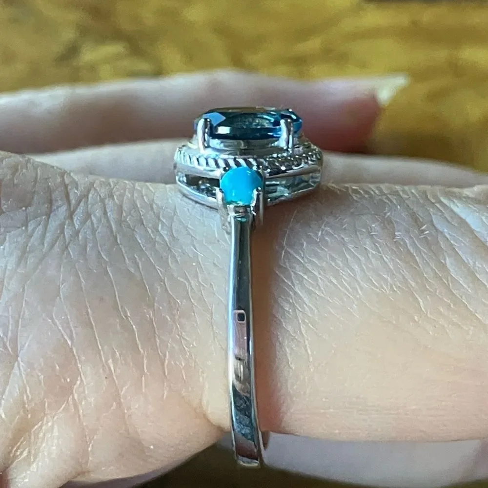 London Blue Topaz Sleeping Beauty Turquoise Sterling Silver Ring Size 10